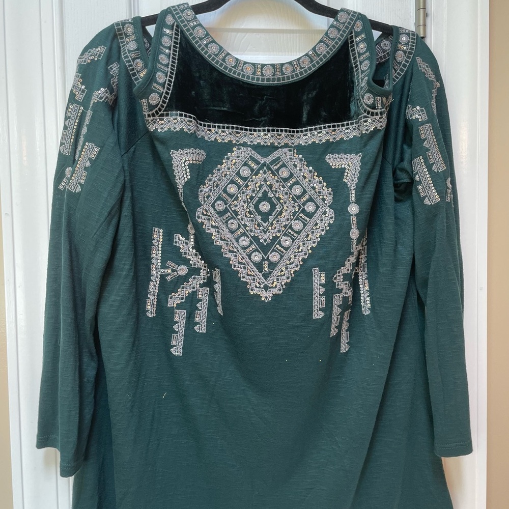 INC International Concepts Green 3/4 Sleeve Embellished Blouse